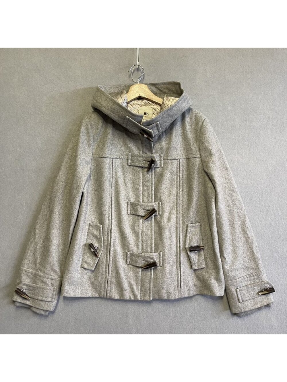 First Frost Coat Elevenses Anthropologie Hooded Gray Wool Blend Toggle Closure M